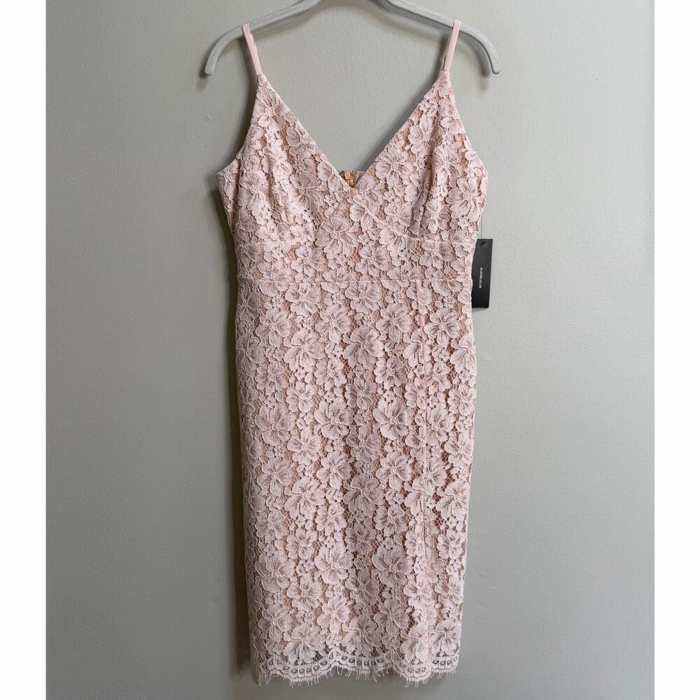 Lulus She's A Knockout Blush Lace Sleeveless V-Neck Bodycon Dress Size Medium